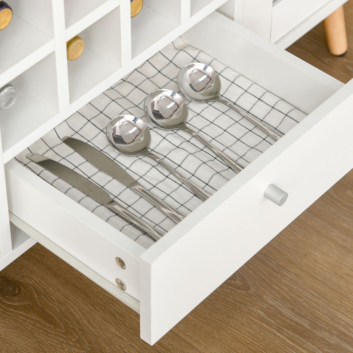 Aparador de cocina Byron Homcom 2 puertas + 1 cajón + botellero blanco 80x100x33 cm 8