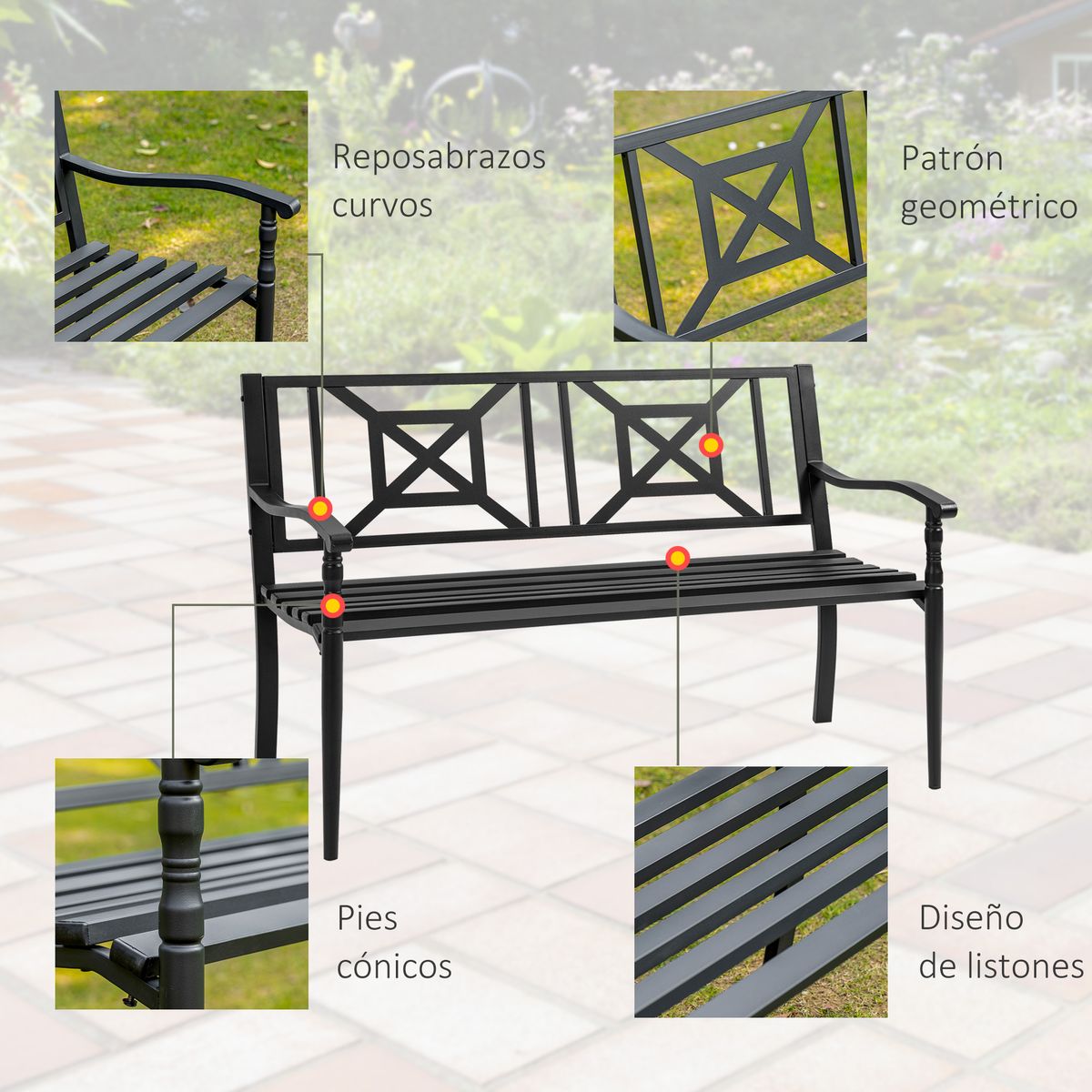 Banco de jardín Outsunny 2 plazas negro 5