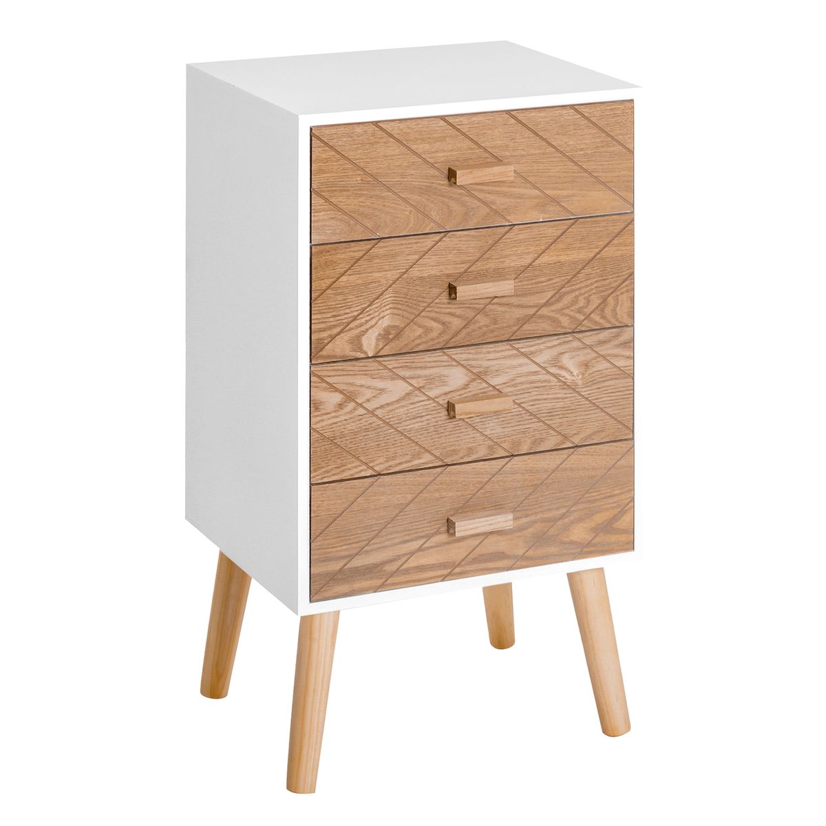 Mesita de noche Robe Homcom 4 cajones blanco/natural 75x40x30 cm fondo blanco