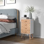 Mesita de noche Robe Homcom 4 cajones blanco/natural 75x40x30 cm animada dormitorio