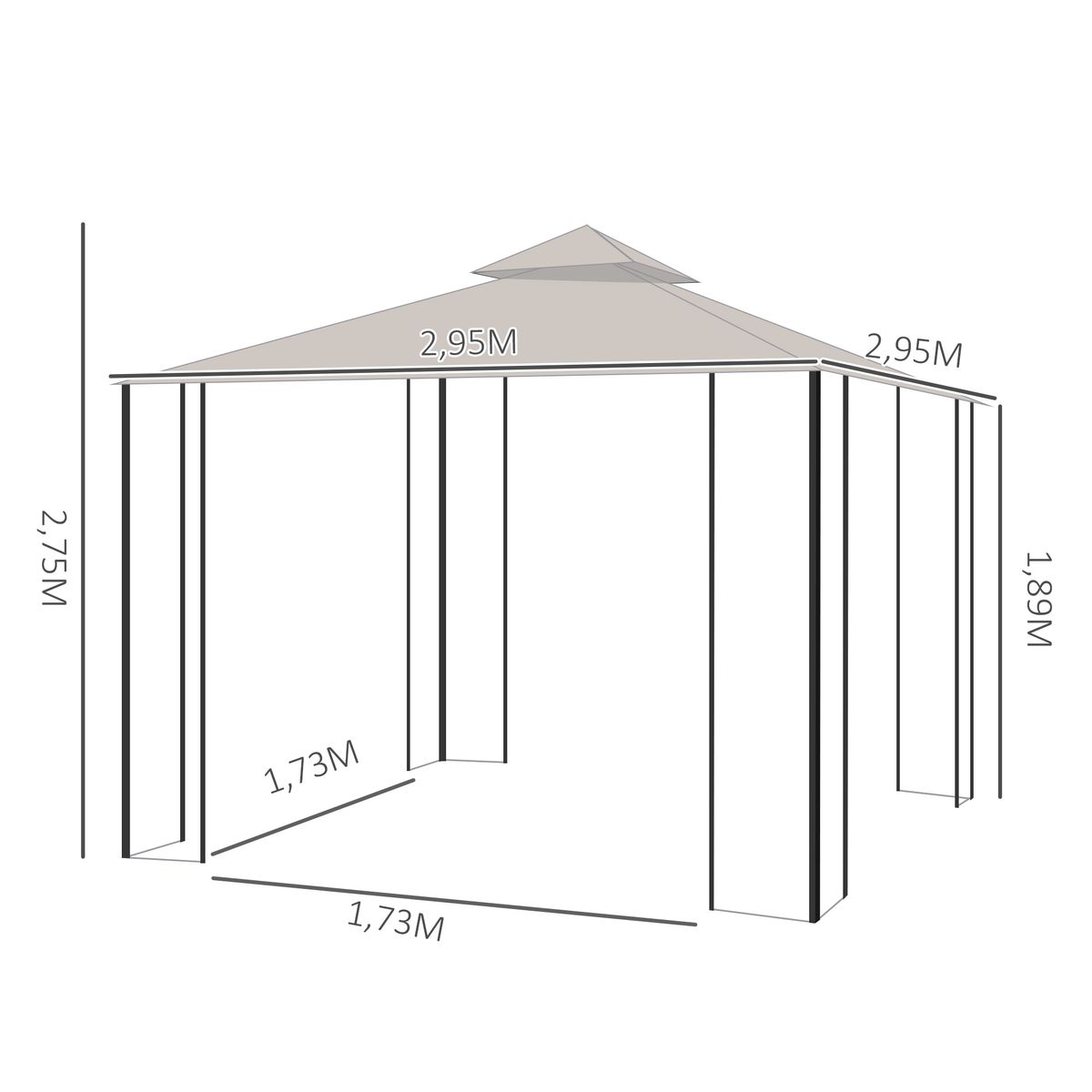 Carpa de jardín Cenja Outsunny 4 cortinas doble techo beige 3x3 m medidas