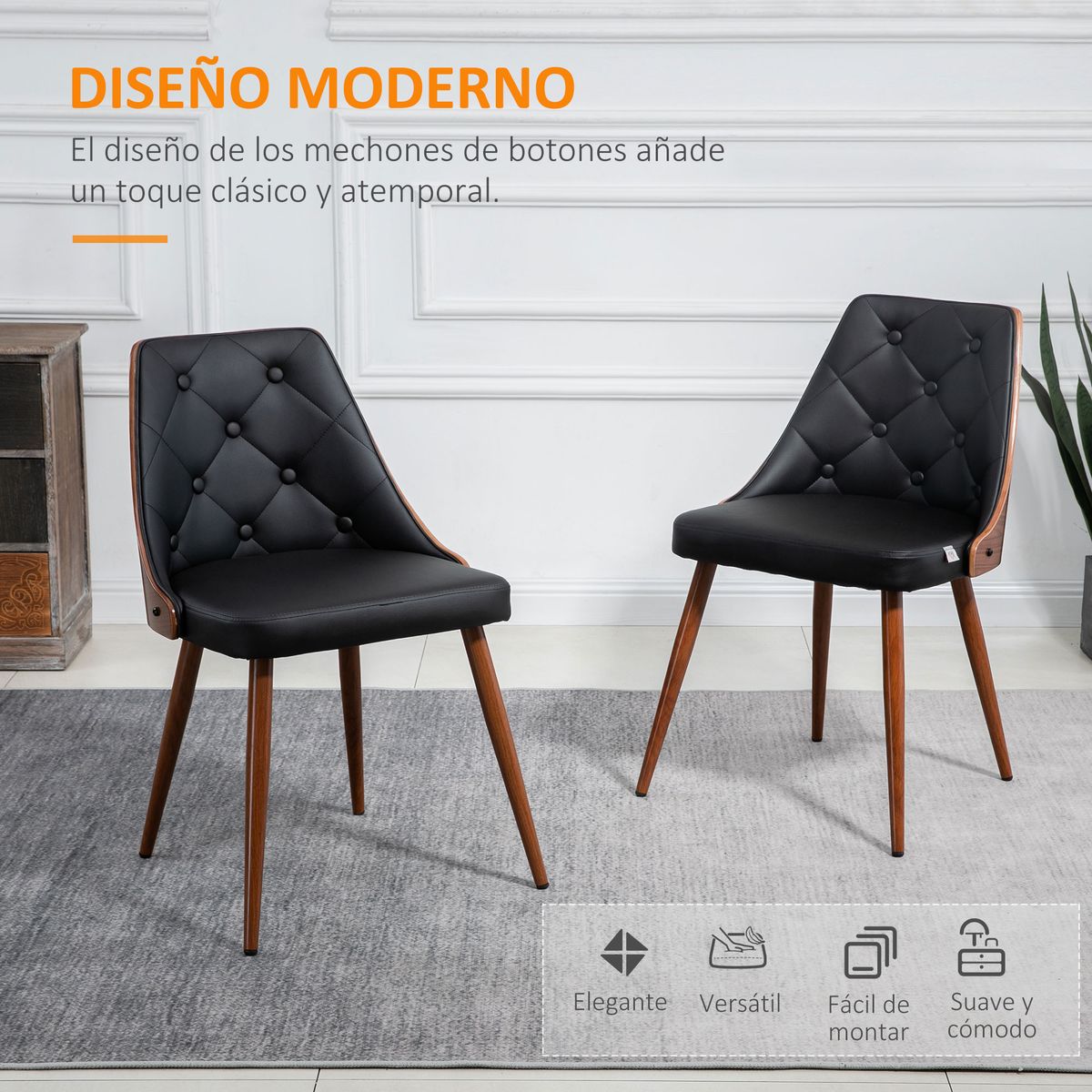 Pack de 2 sillas de comedor Mel Homcom cuero sintético negro 4