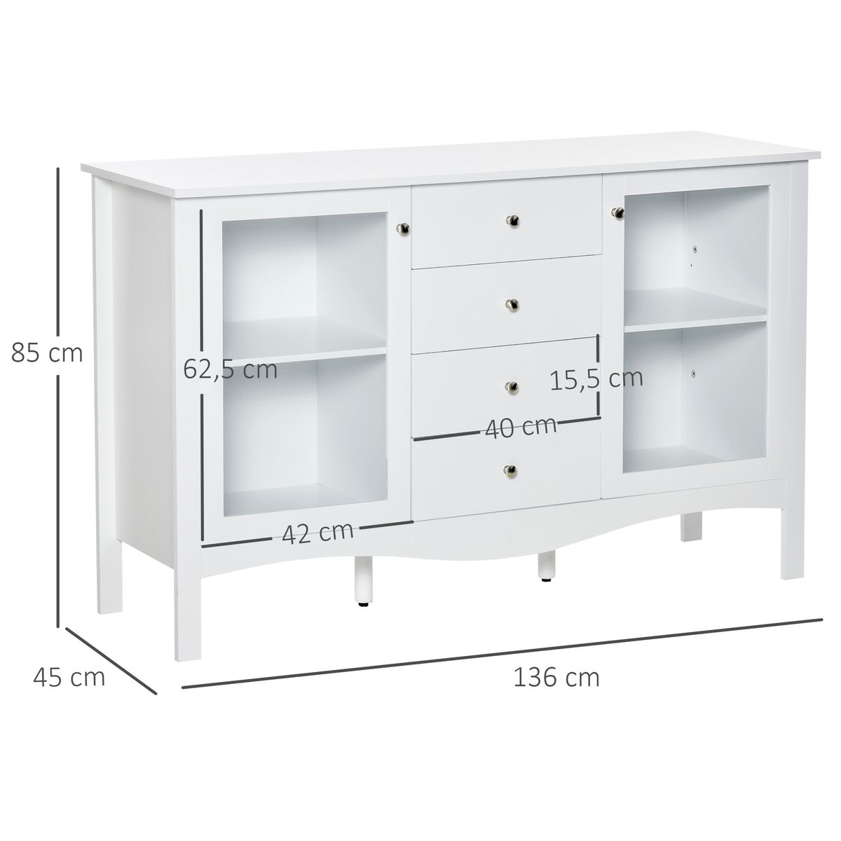 Aparador de cocina Lilia Homcom 2 puertas + 4 cajones blanco 85x136x45 cm 3