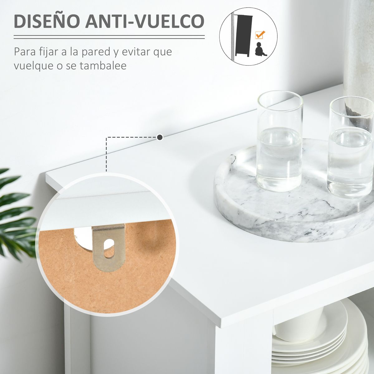 Aparador de cocina Lilia Homcom 2 puertas + 4 cajones blanco 85x136x45 cm 7