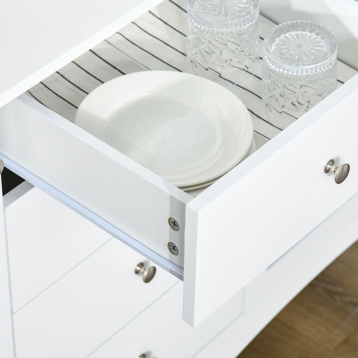 Aparador de cocina Lilia Homcom 2 puertas + 4 cajones blanco 85x136x45 cm 8