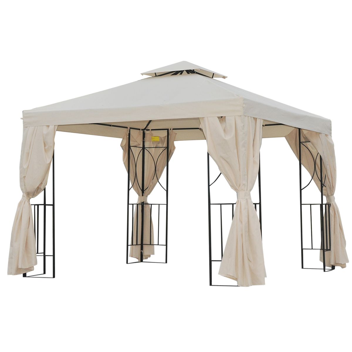 Carpa de jardín Uwen Outsunny 4 cortinas doble techo crema 3x3 m fondo blanco