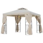 Carpa de jardín Uwen Outsunny 4 cortinas doble techo crema 3x3 m fondo blanco