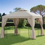 Carpa de jardín Uwen Outsunny 4 cortinas doble techo crema 3x3 m animada