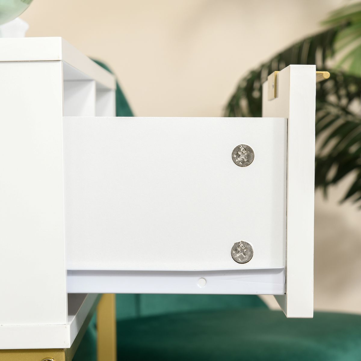 Mueble recibidor Caps Homcom armario + estante abierto blanco/dorado 80,5x80x30 cm cajon