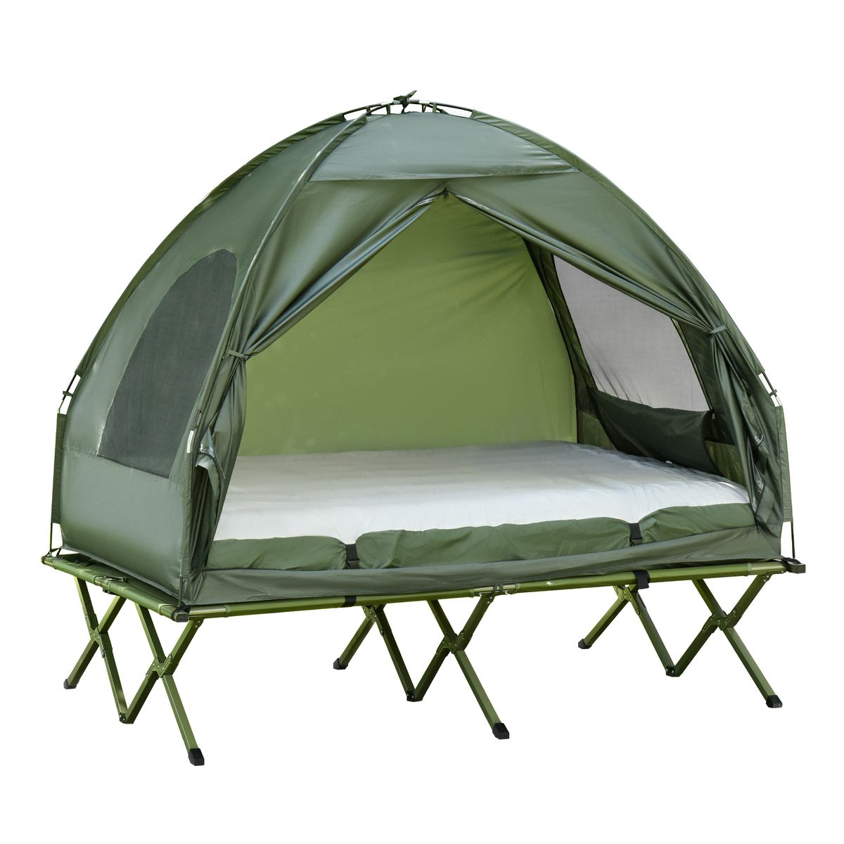 Tienda de campaña Vision Outsunny plegable con colchón doble verde 180x193x145 cm fondo blanco