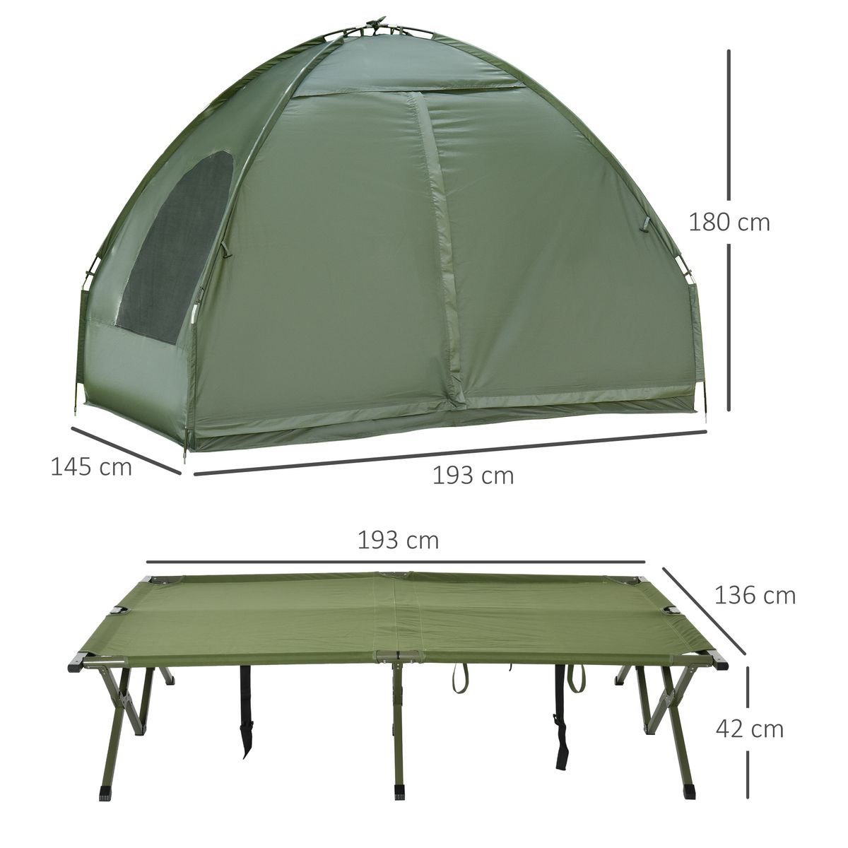 Tienda de campaña Vision Outsunny plegable con colchón doble verde 180x193x145 cm medidas