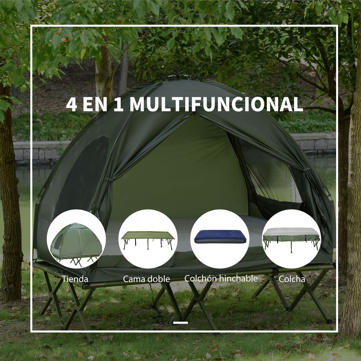 Tienda de campaña Vision Outsunny plegable con colchón doble verde 180x193x145 cm web