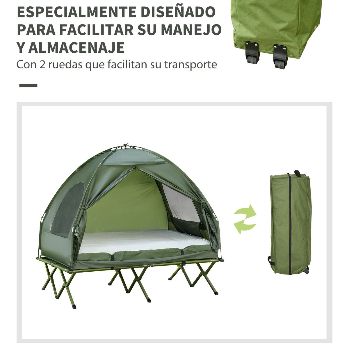 Tienda de campaña Vision Outsunny plegable con colchón doble verde 180x193x145 cm web