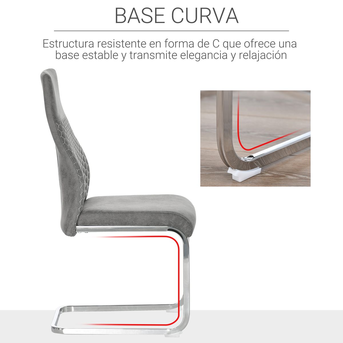 Pack de 4 sillas de comedor Cali Homcom acolchadas gris 5