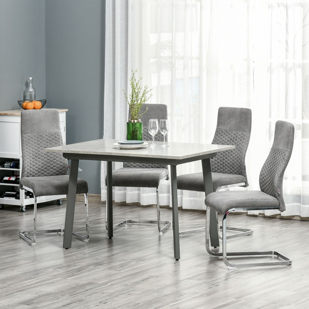 Pack de 4 sillas de comedor Cali Homcom acolchadas gris 6