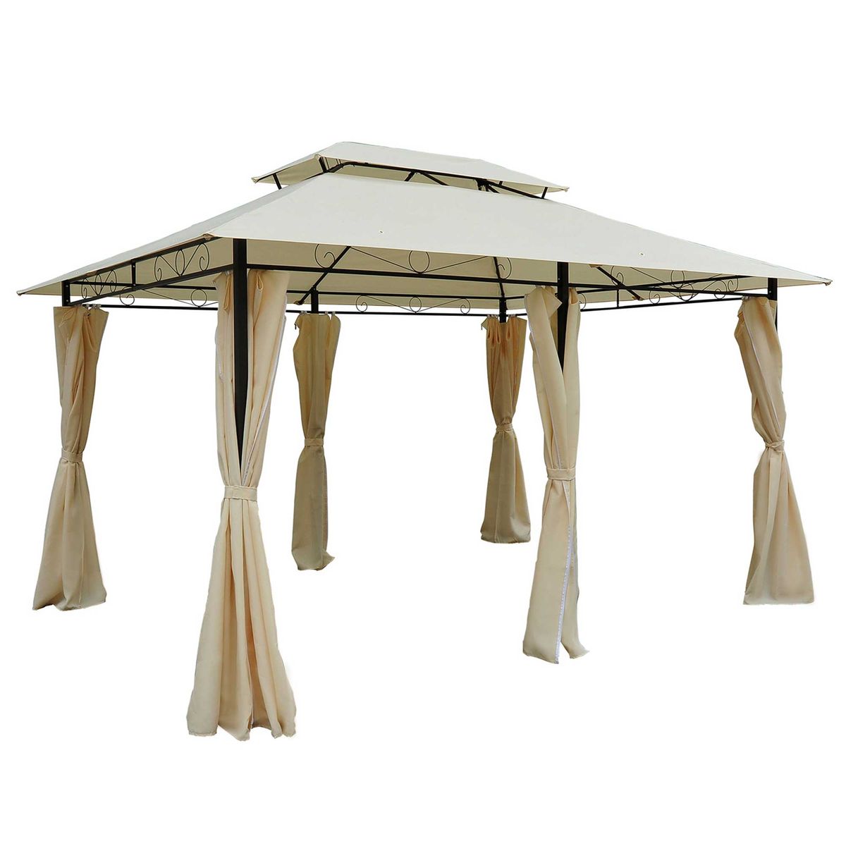Cenador de jardín Outsunny techo doble 6 cortinas crema 3x4m 2