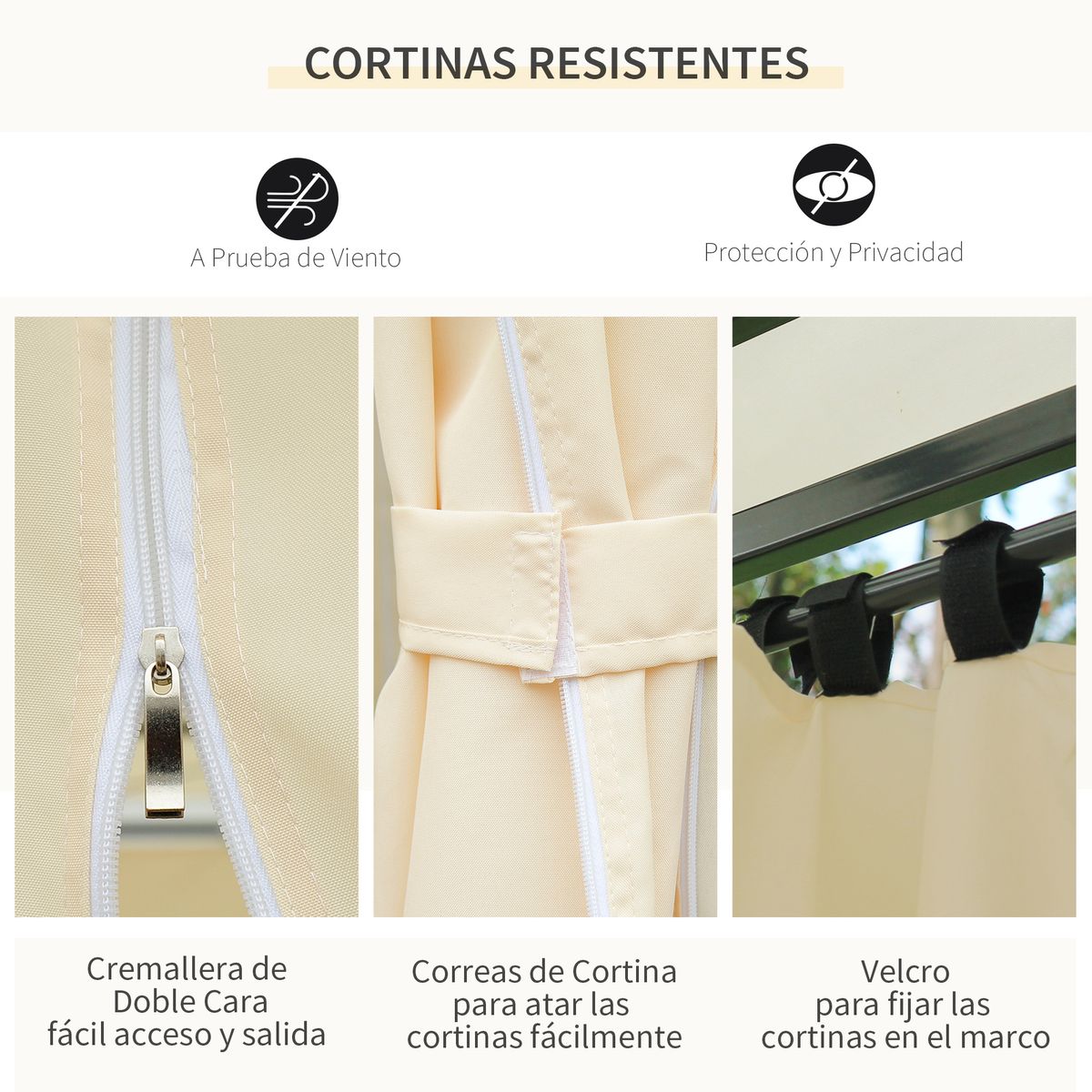 Cenador de jardín Outsunny techo doble 6 cortinas crema 3x4m 4