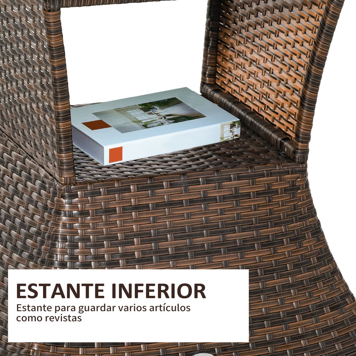 Mesa de centro de jardín Outsunny ratán con agujero para sombrilla marrón 55x54x54 cm 5