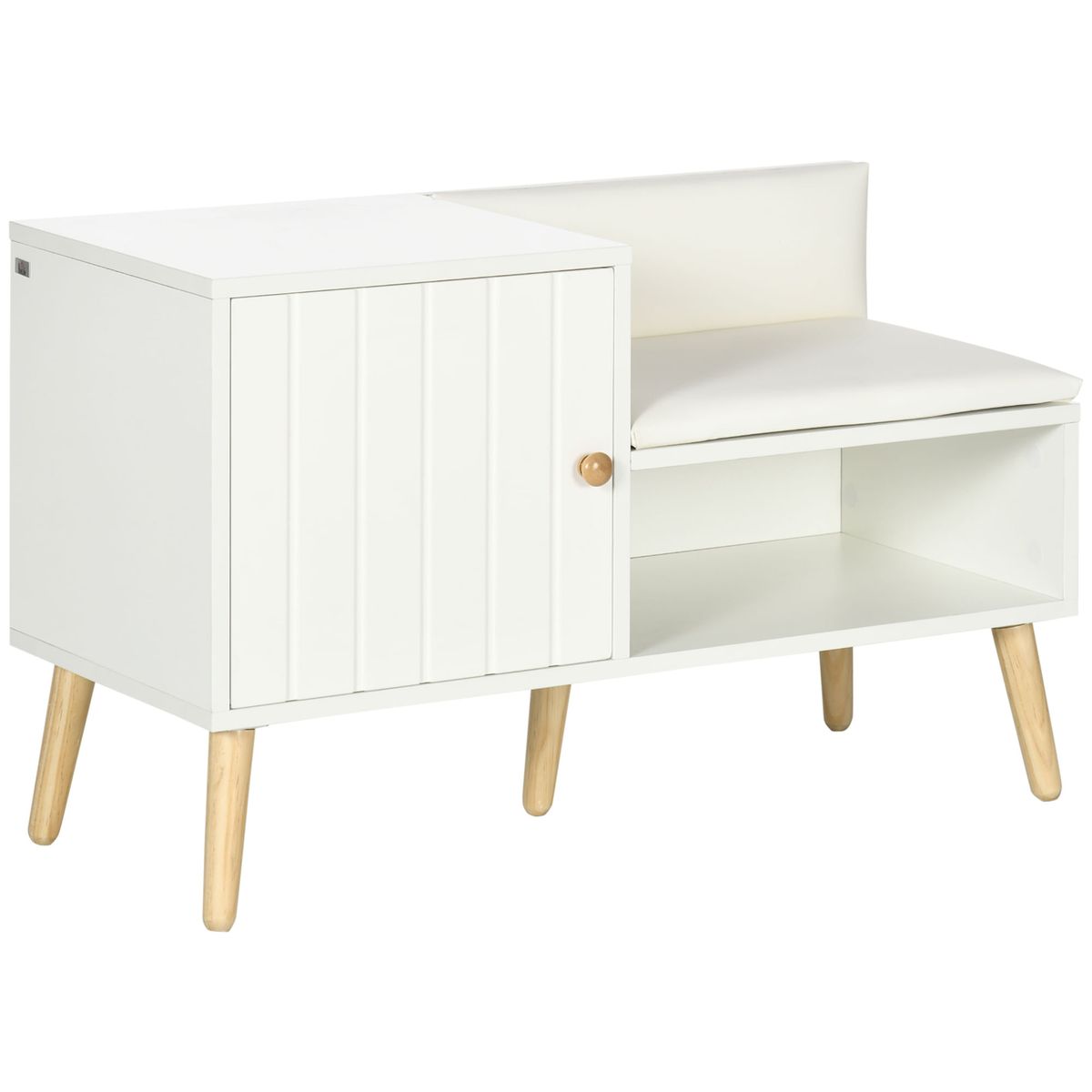 Banco zapatero Mikko Homcom 1 puerta con cojín blanco 49x80x33 cm fondo blanco