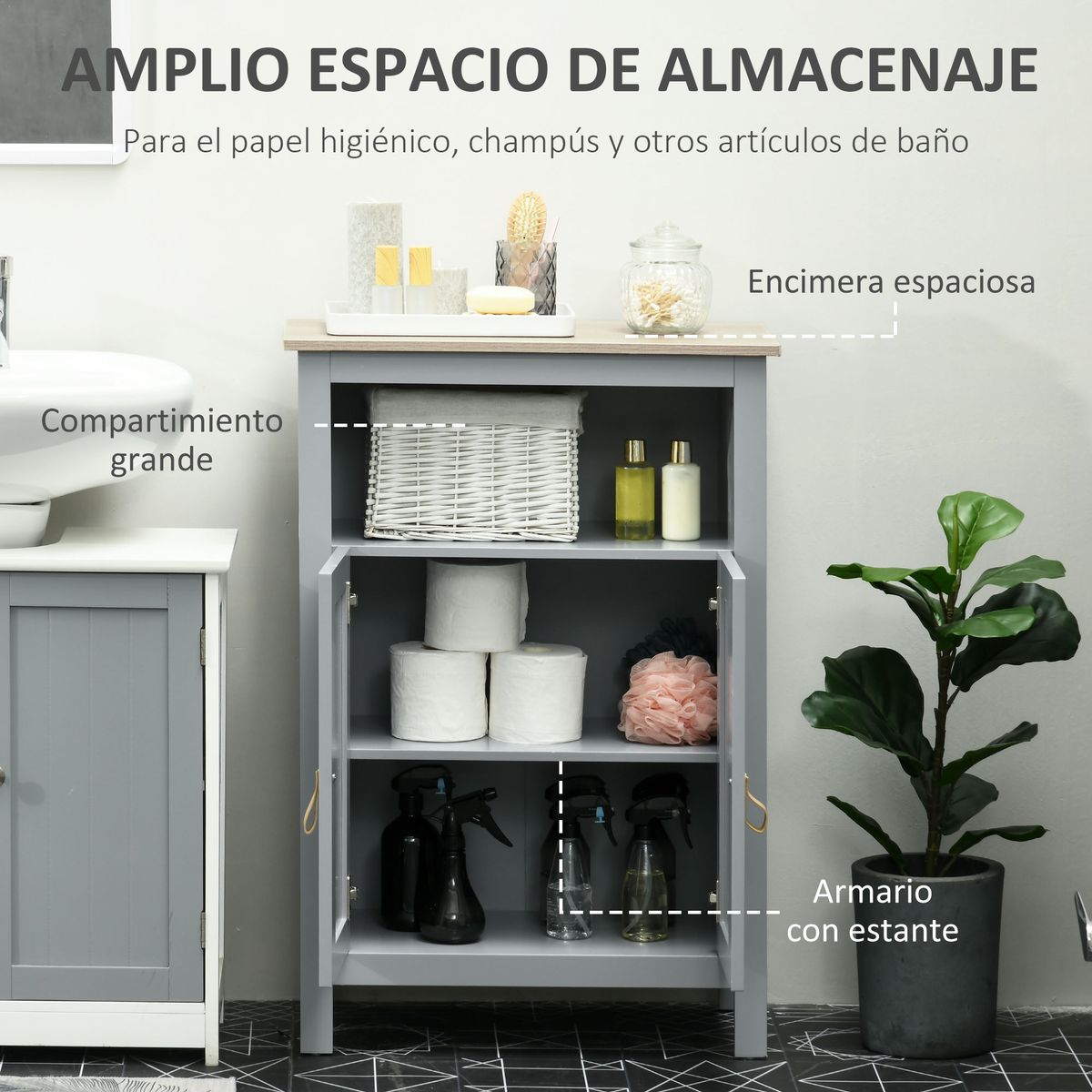 Armario auxiliar Velmar Kleanklin 2 puertas + estante gris 85x59x30 cm web