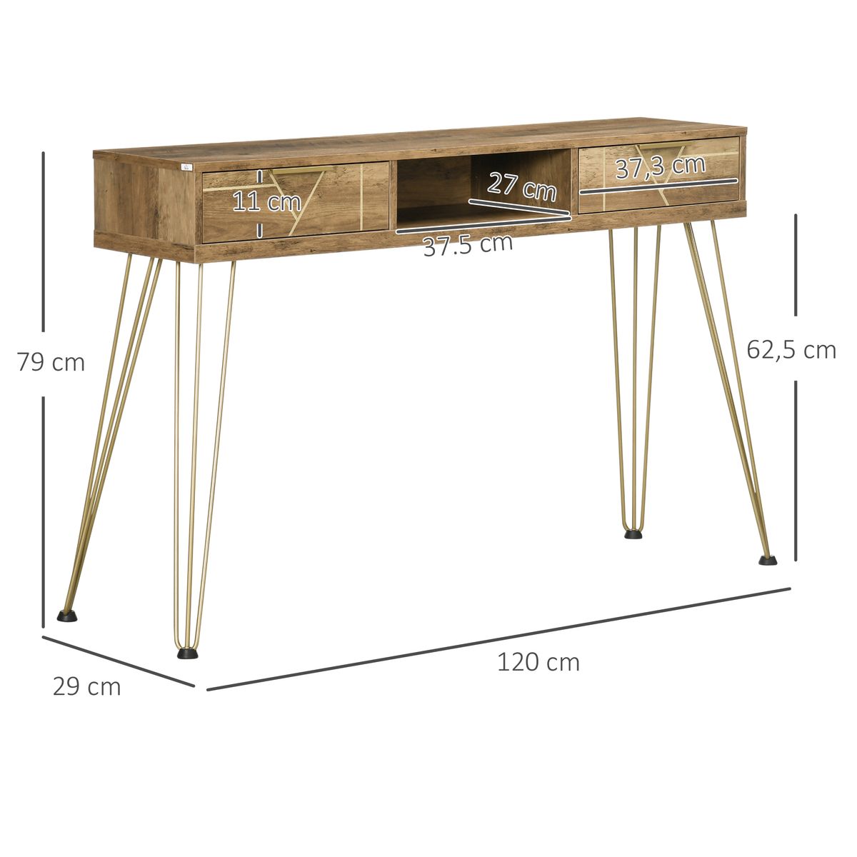 Mueble recibidor Belice Homcom 2 cajones + estante abierto natural 79x120x29 cm medidas