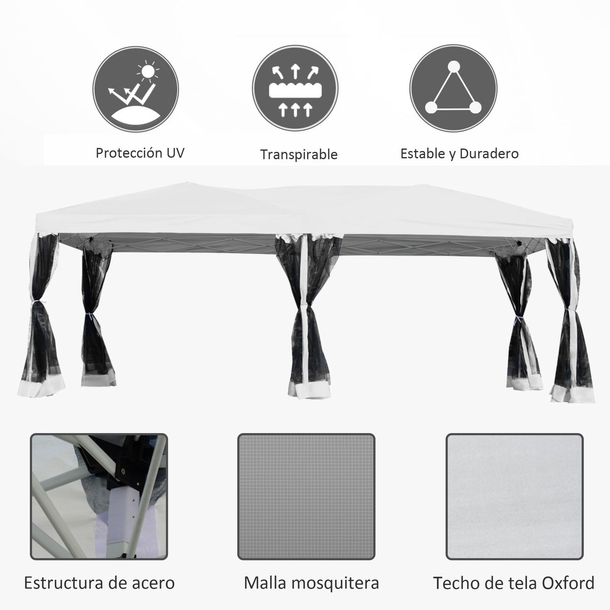 Carpa de jardín Sure Outsunny plegable con 6 mosquiteras blanco 6x3 m web