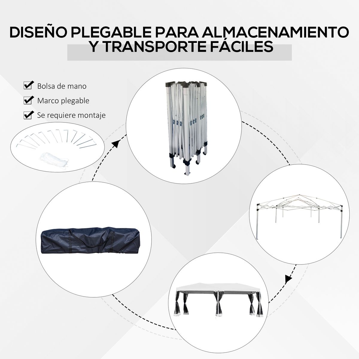 Carpa de jardín Sure Outsunny plegable con 6 mosquiteras blanco 6x3 m detalles