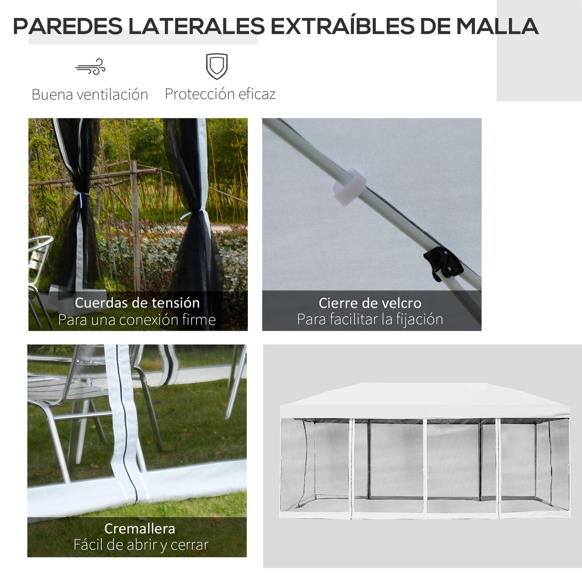 Carpa de jardín Sure Outsunny plegable con 6 mosquiteras blanco 6x3 m detalle de web