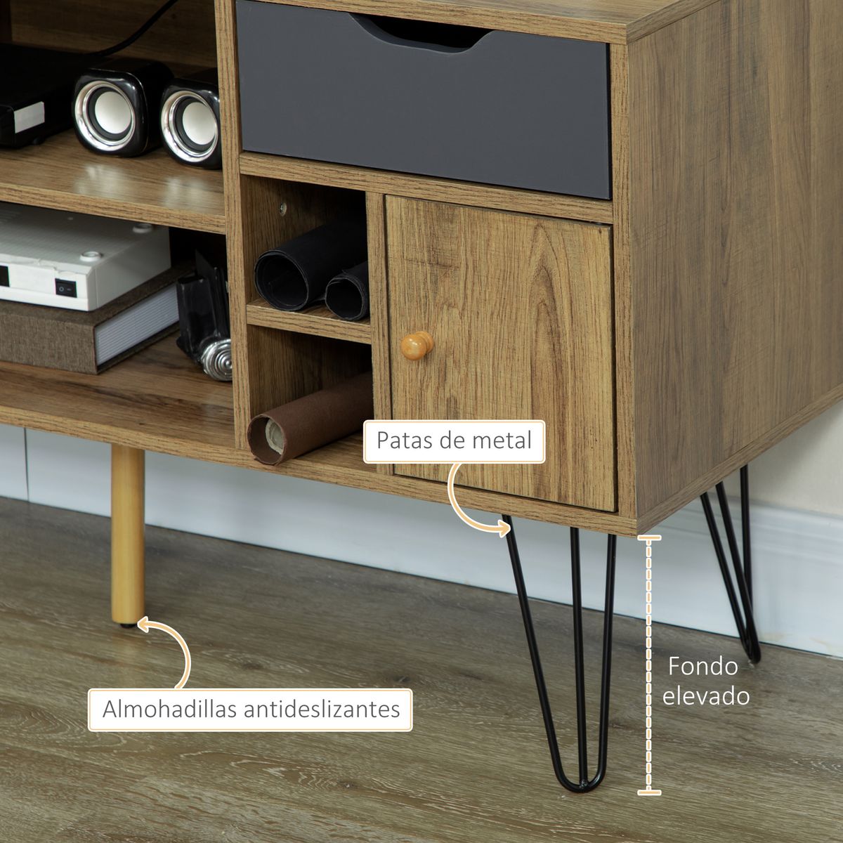 Mueble-bajo-de-TV-Exotic-Homcom-estilo-boho-marron-64x120x39-cm-detalle