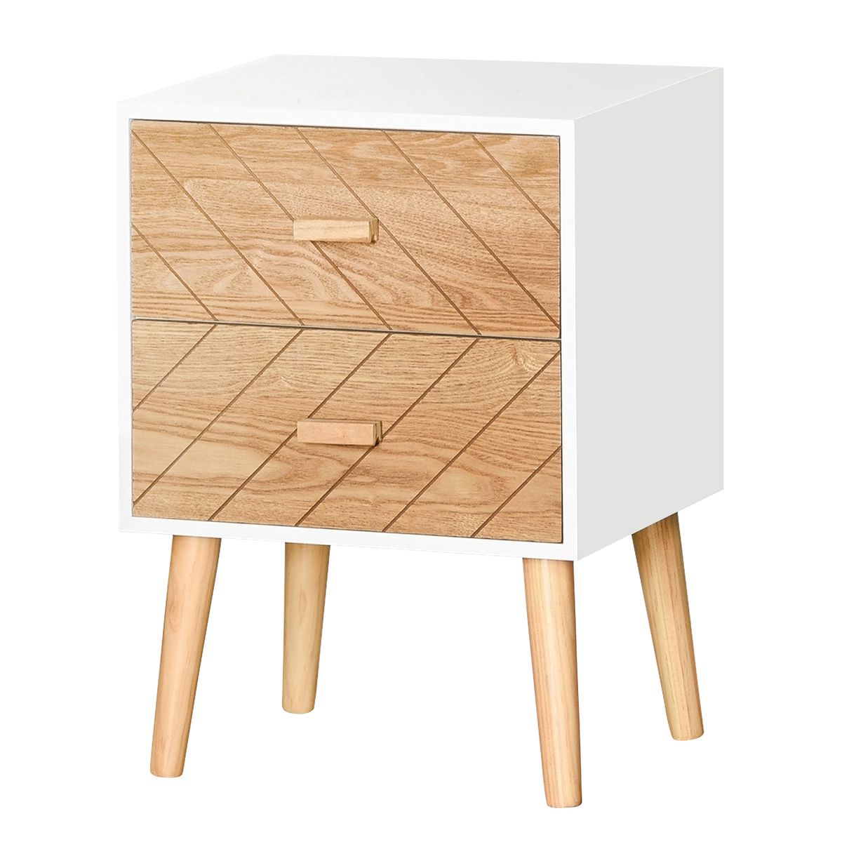 Mesita de noche Robe Homcom 2 cajones blanco/natural 55,5x40x30 cm fondo blanco