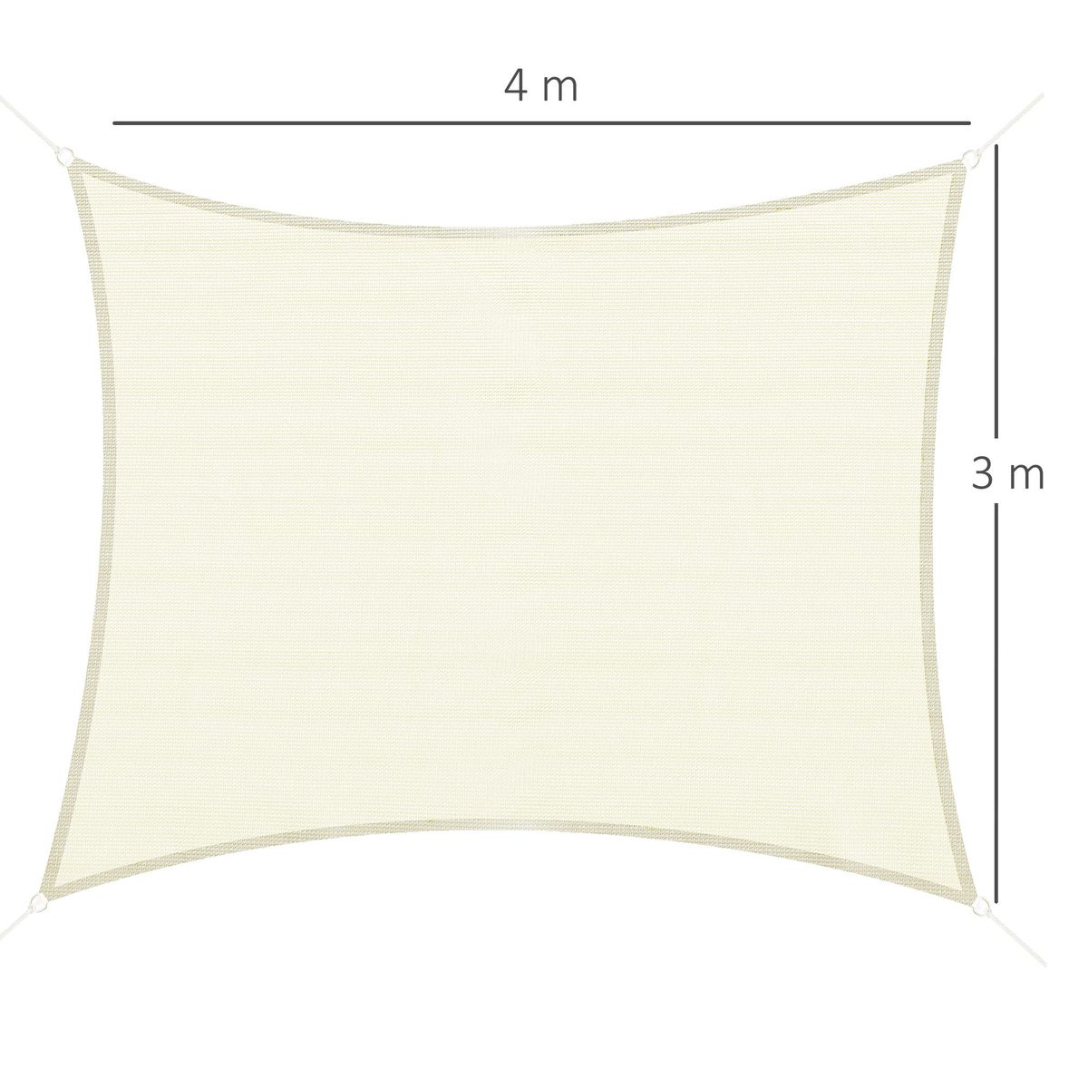 Toldo vela rectangular Vision Outsunny crema 4x3 m medidas