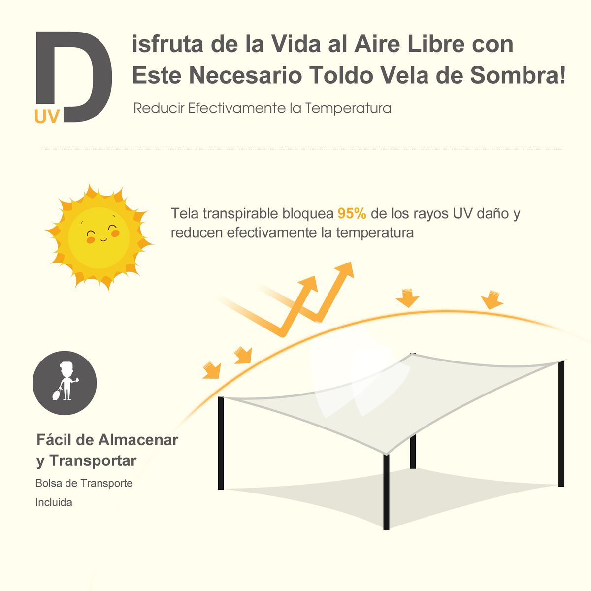 Toldo vela rectangular Vision Outsunny crema 4x3 m web