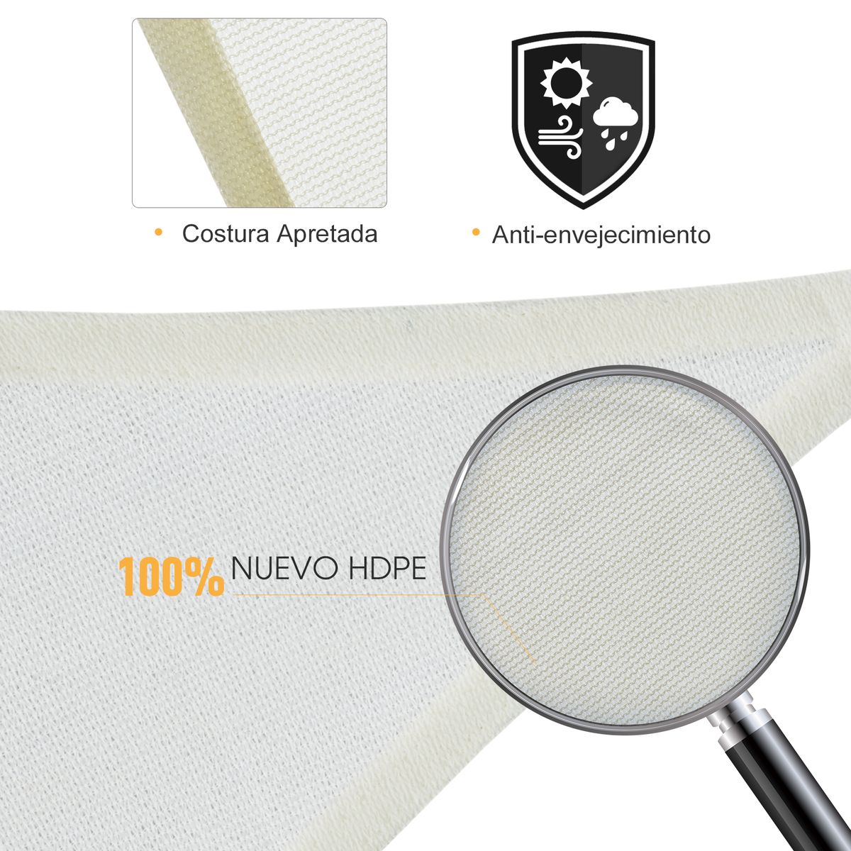Toldo vela rectangular Vision Outsunny crema 4x3 m web detalle