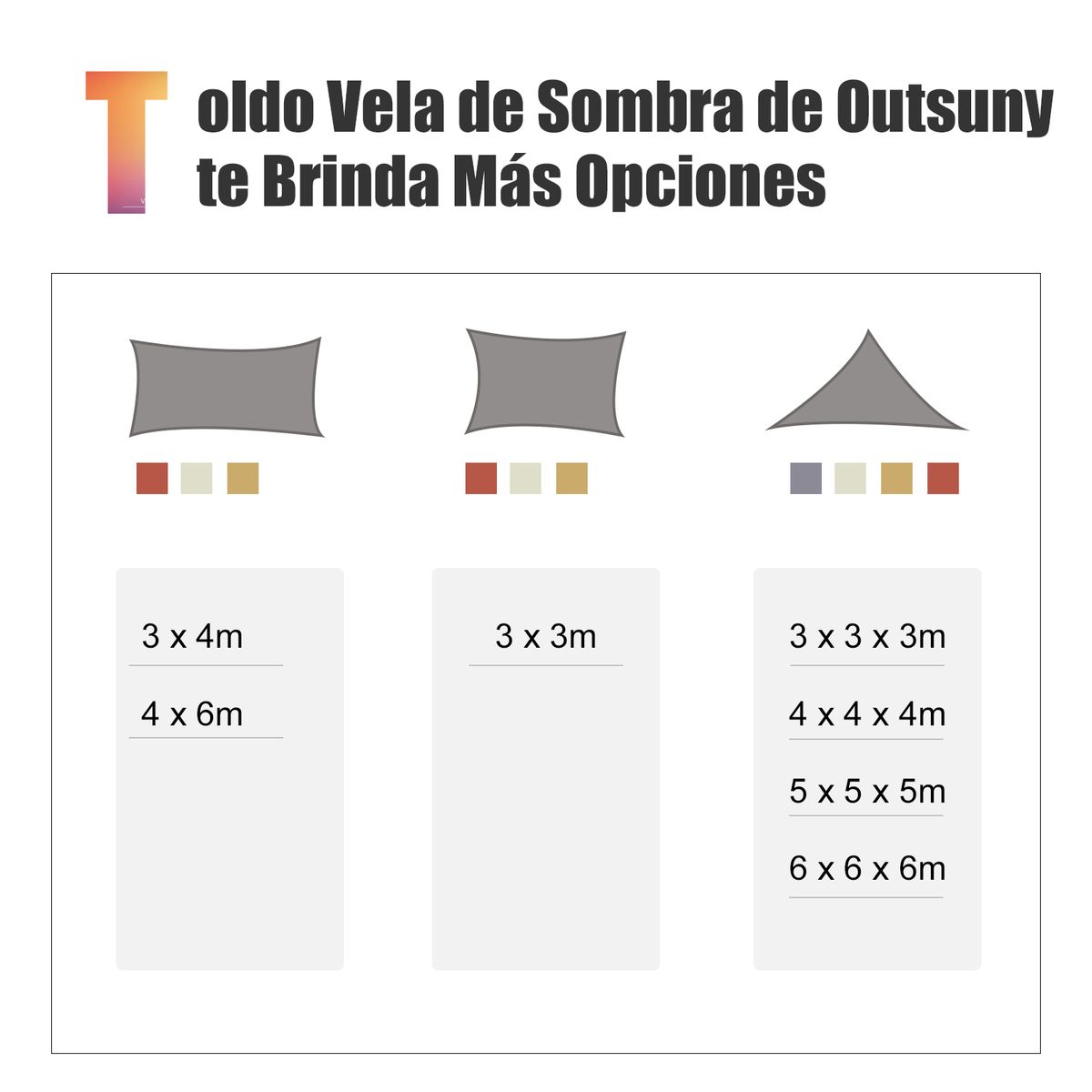 Toldo vela rectangular Vision Outsunny crema 4x3 m tamaños y formas