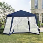 Carpa de jardín Balik Outsunny con mosquitera azul 3x3 m animada