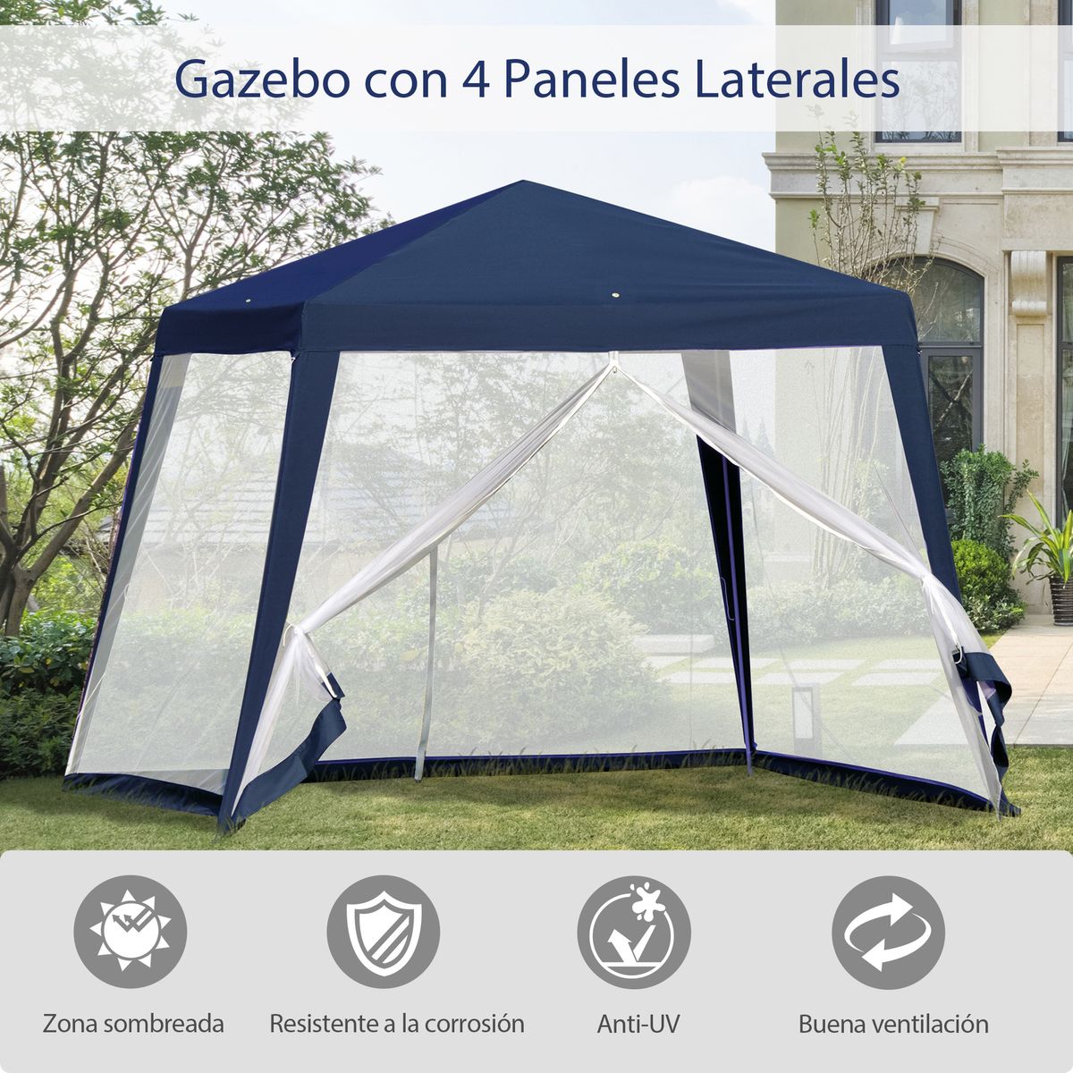 Carpa de jardín Balik Outsunny con mosquitera azul 3x3 m web