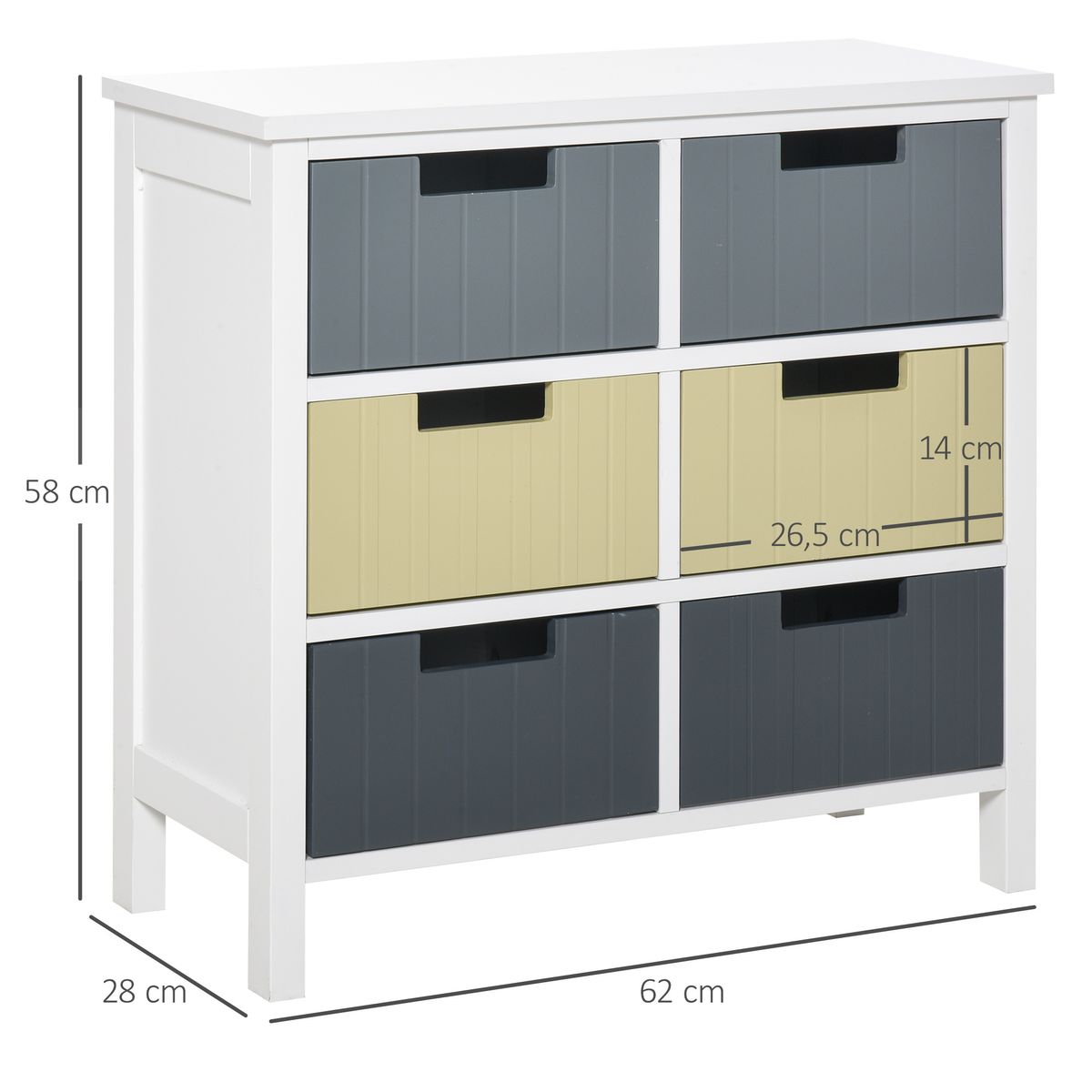 Cómoda Durham Homcom 6 cajones multicolor 58x62x28 cm medidas