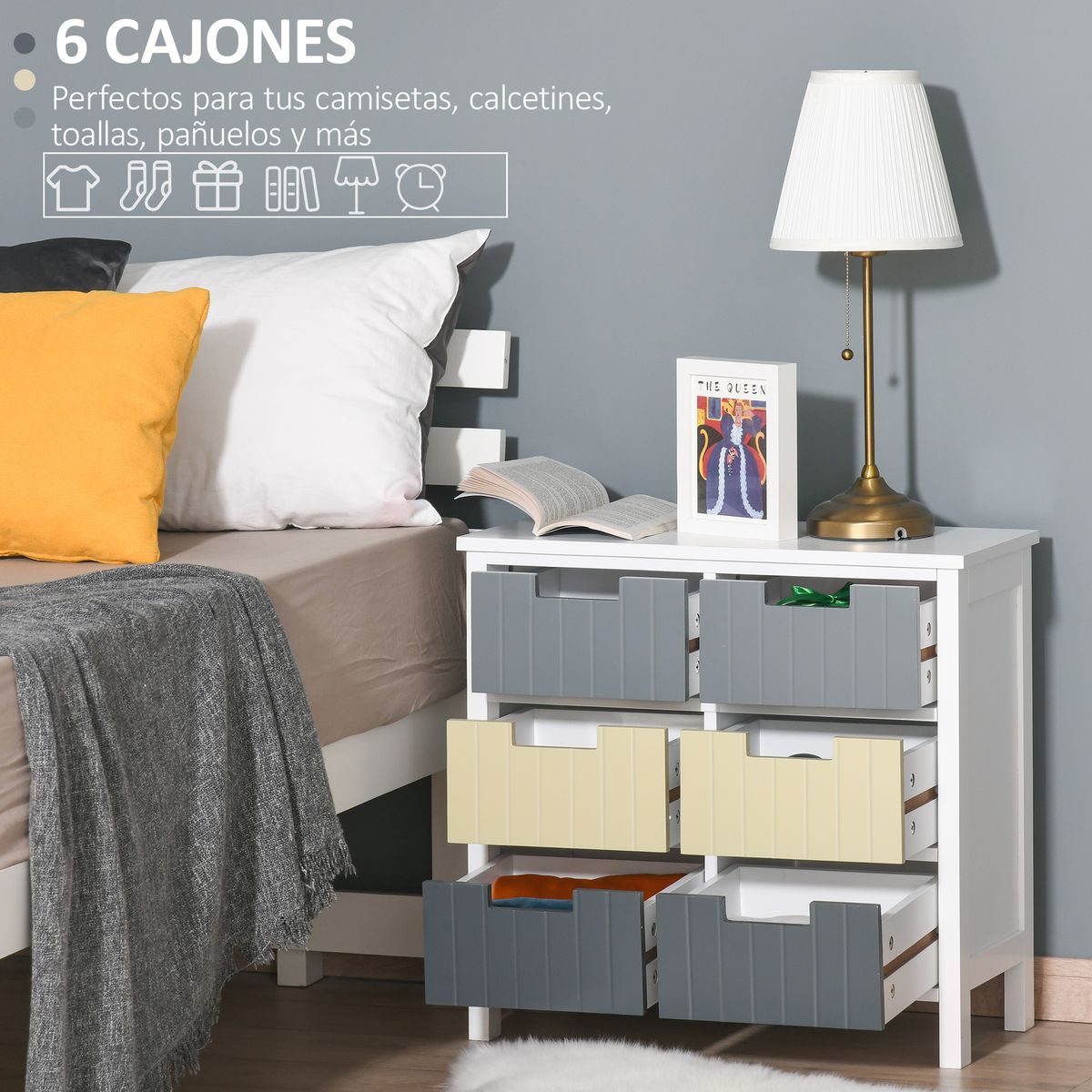 Cómoda Durham Homcom 6 cajones multicolor 58x62x28 cm animada web