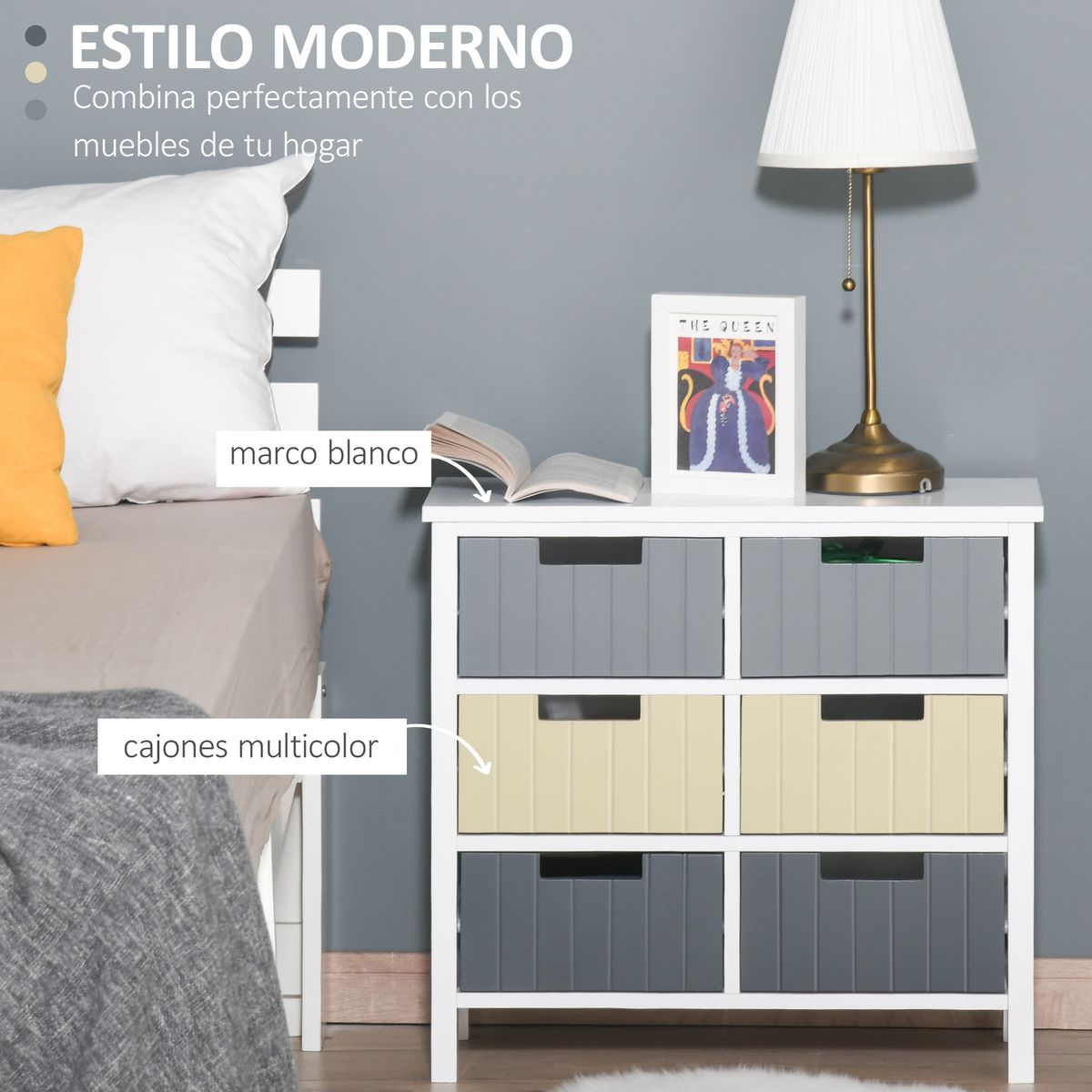 Cómoda Durham Homcom 6 cajones multicolor 58x62x28 cm comoda