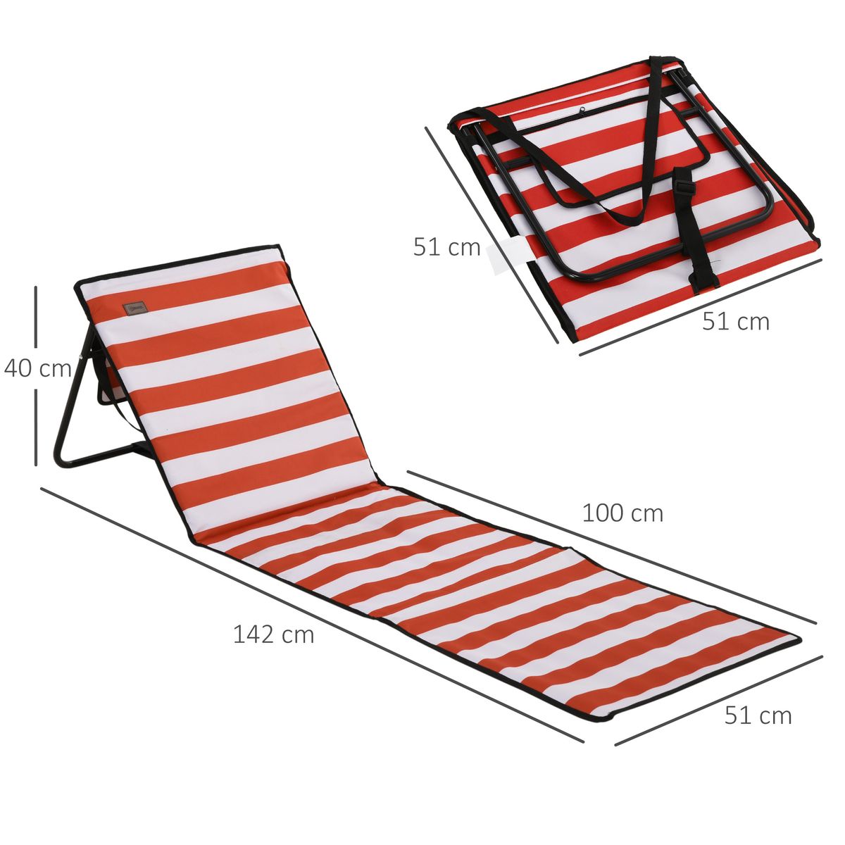 Pack de 2 esterillas de playa outsunny blanco/rojo 40x142x51 cm medidas