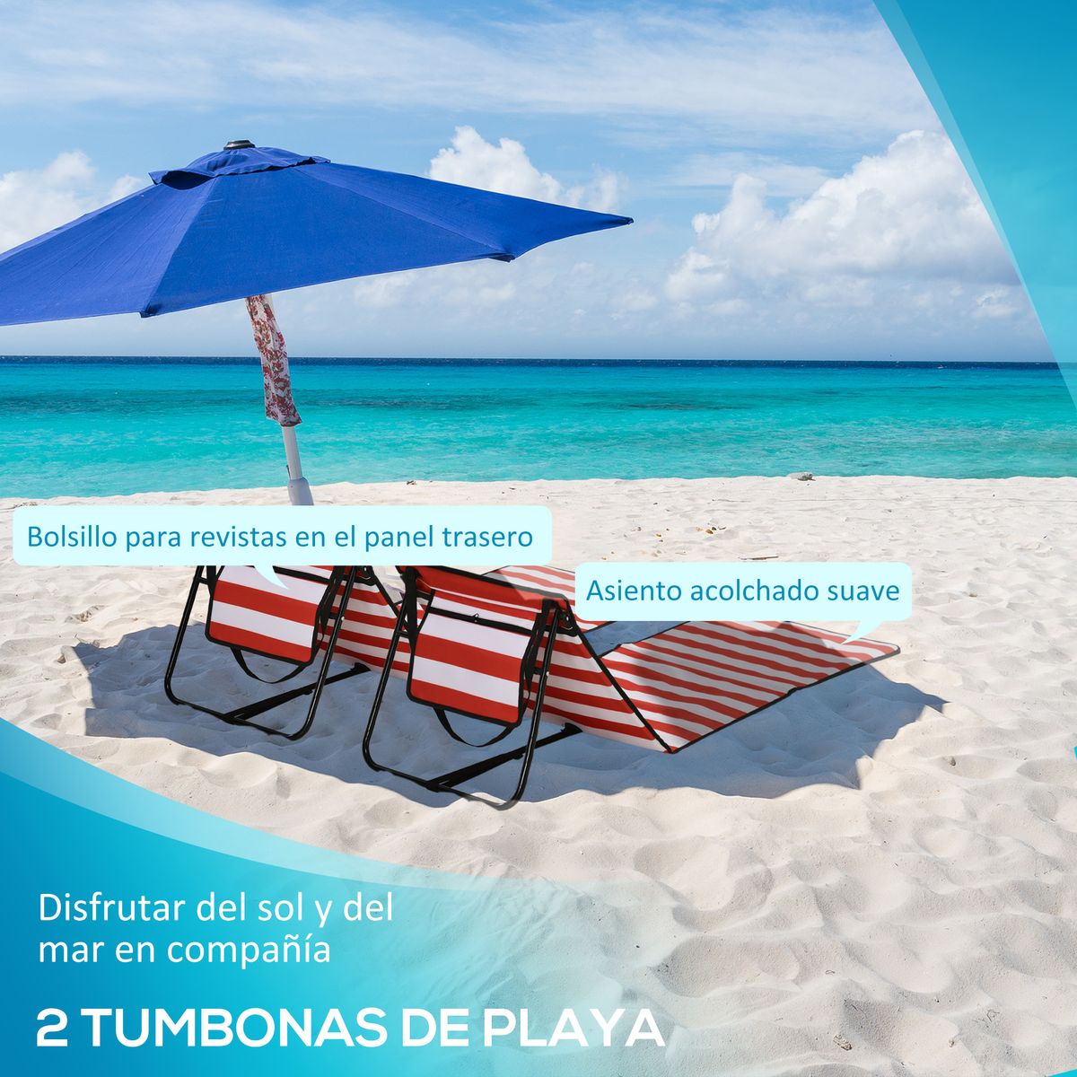 Pack de 2 esterillas de playa outsunny blanco/rojo 40x142x51 cm web