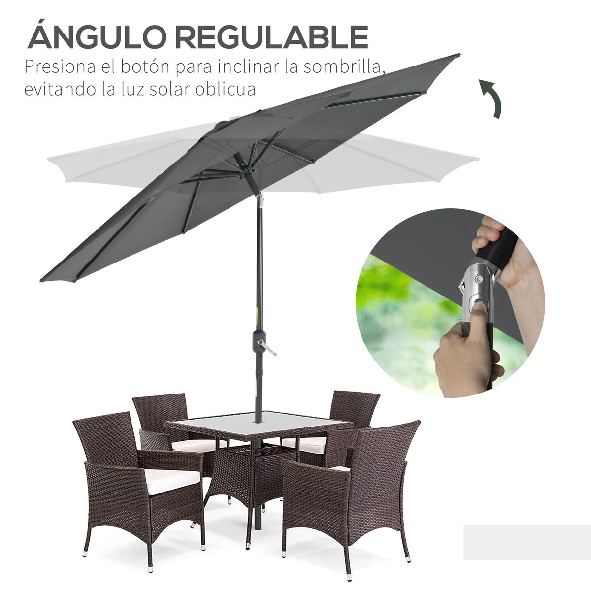 Sombrilla de jardín Outsunny protección UV 50+ gris ø264x253 cm 4
