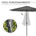 Sombrilla de jardín Outsunny protección UV 50+ gris ø264x253 cm 5