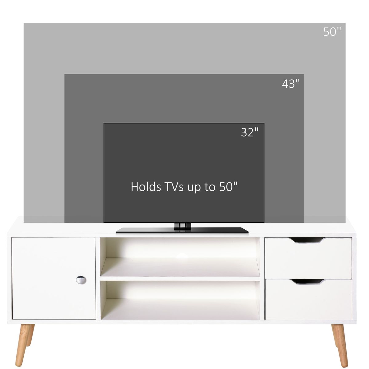 Mueble bajo de TV Sybil Homcom con estantes abiertos blanco 44x120x28 cm posterior