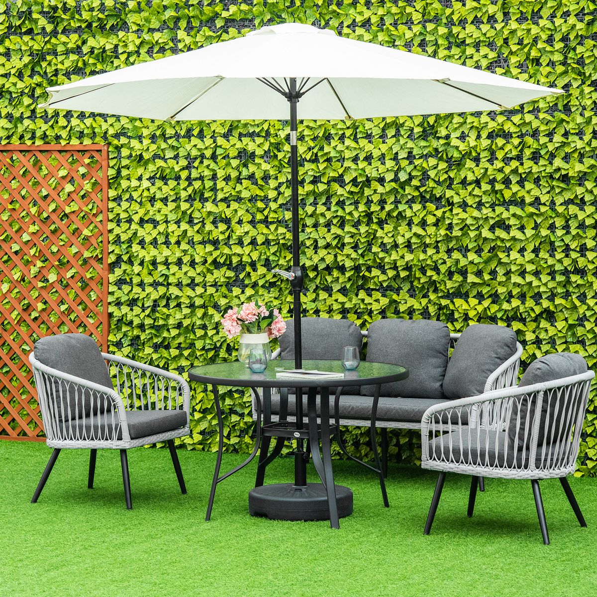 Mesa de cristal de jardín Outsunny redonda con agujero negro Ø106,5X71 cm 2