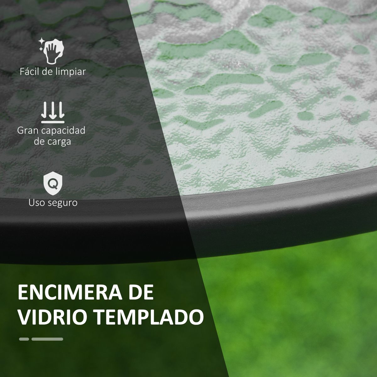 Mesa de cristal de jardín Outsunny redonda con agujero negro Ø106,5X71 cm 5