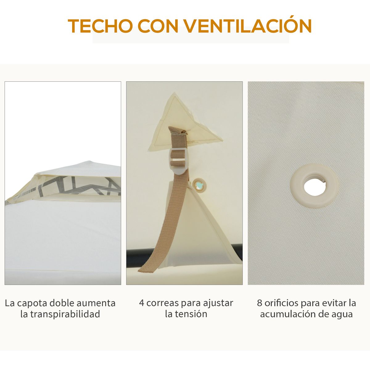 Carpa de jardín Otti Outsunny 4 cortinas crema 3x3 m partes