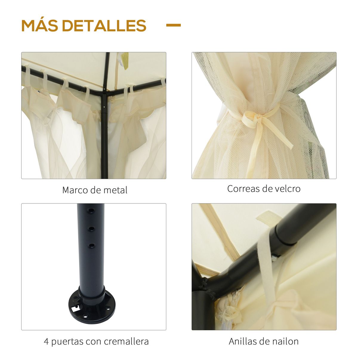 Carpa de jardín Otti Outsunny 4 cortinas crema 3x3 m detalles