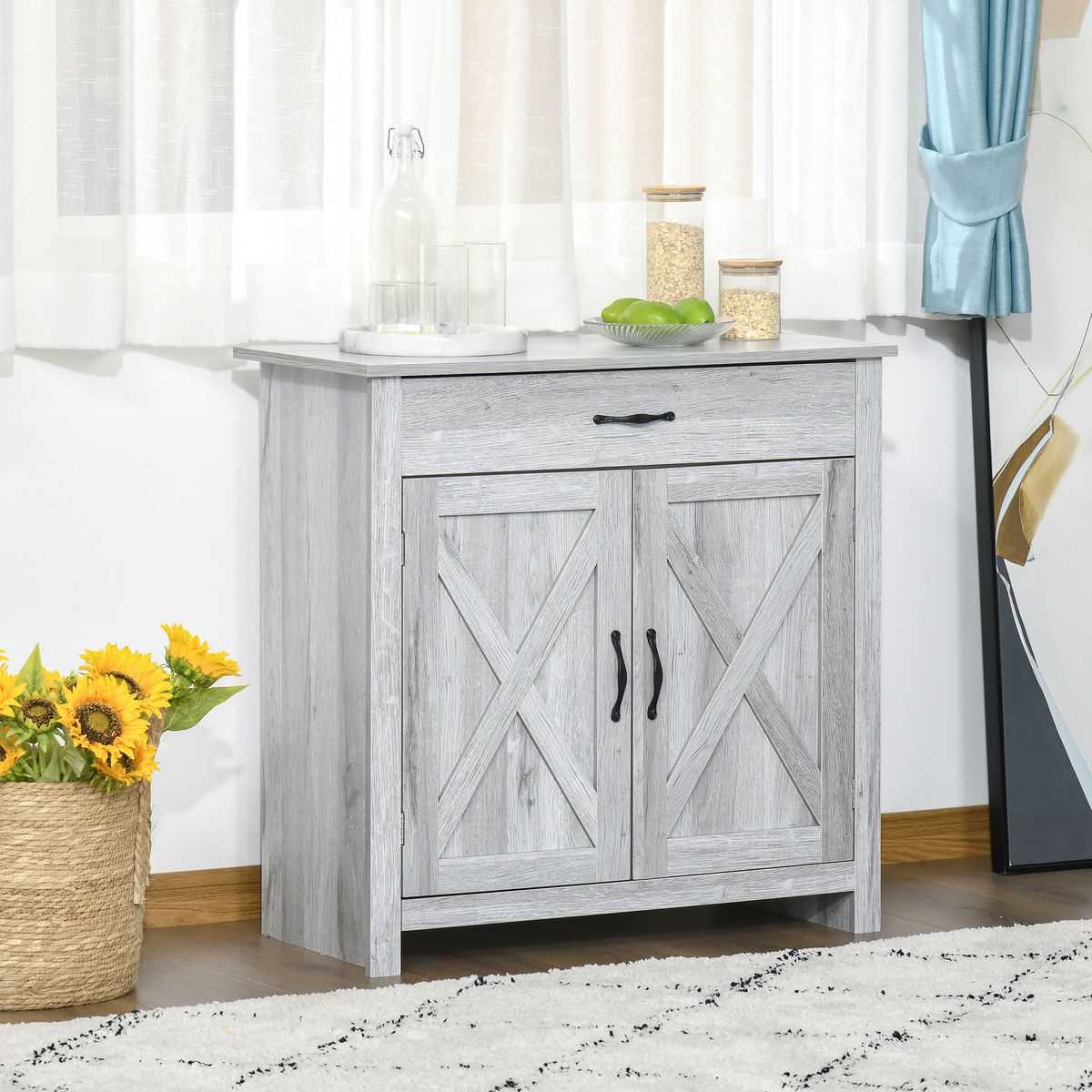 Aparador de cocina Tomas Homcom 1 cajón + 2 puertas gris 80x80x39,7 cm