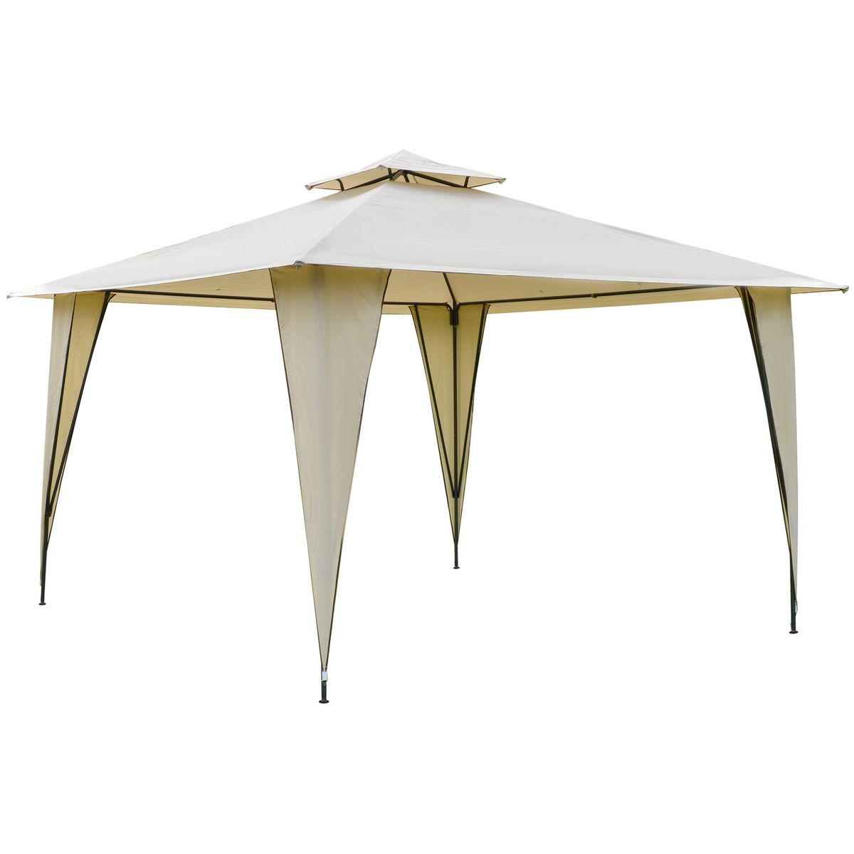 Carpa de jardín Batang Outsunny techo doble beige 268x345x345 cm fondo blanco